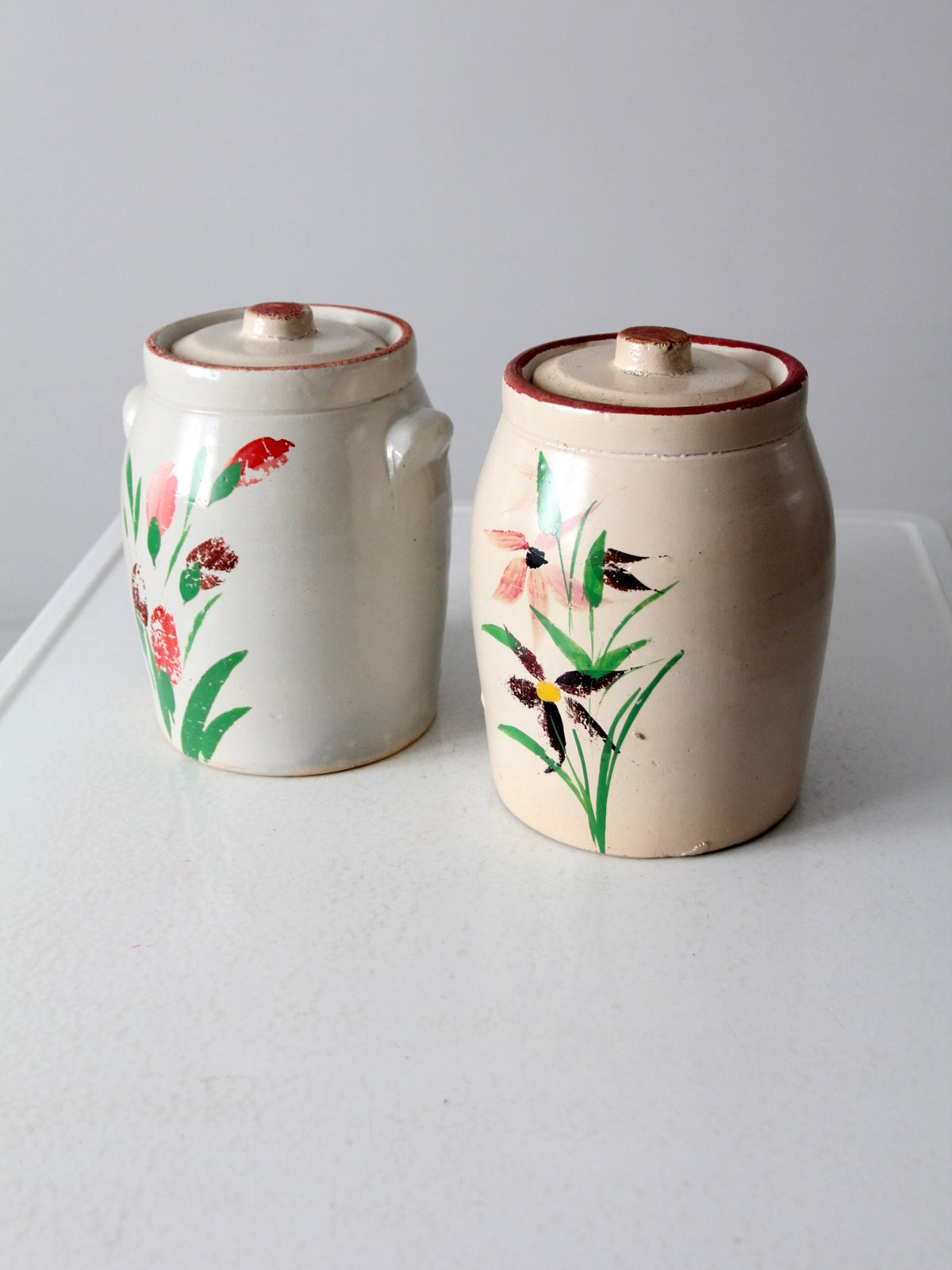 antique stoneware cookie jars pair