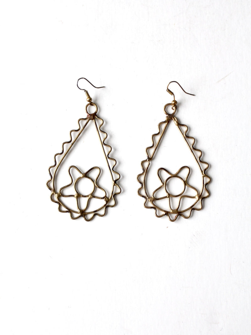 vintage brass boho drop earrings