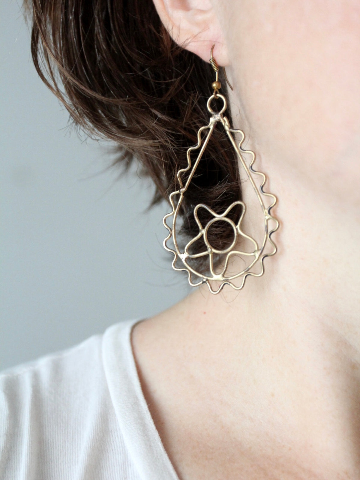 vintage brass boho drop earrings