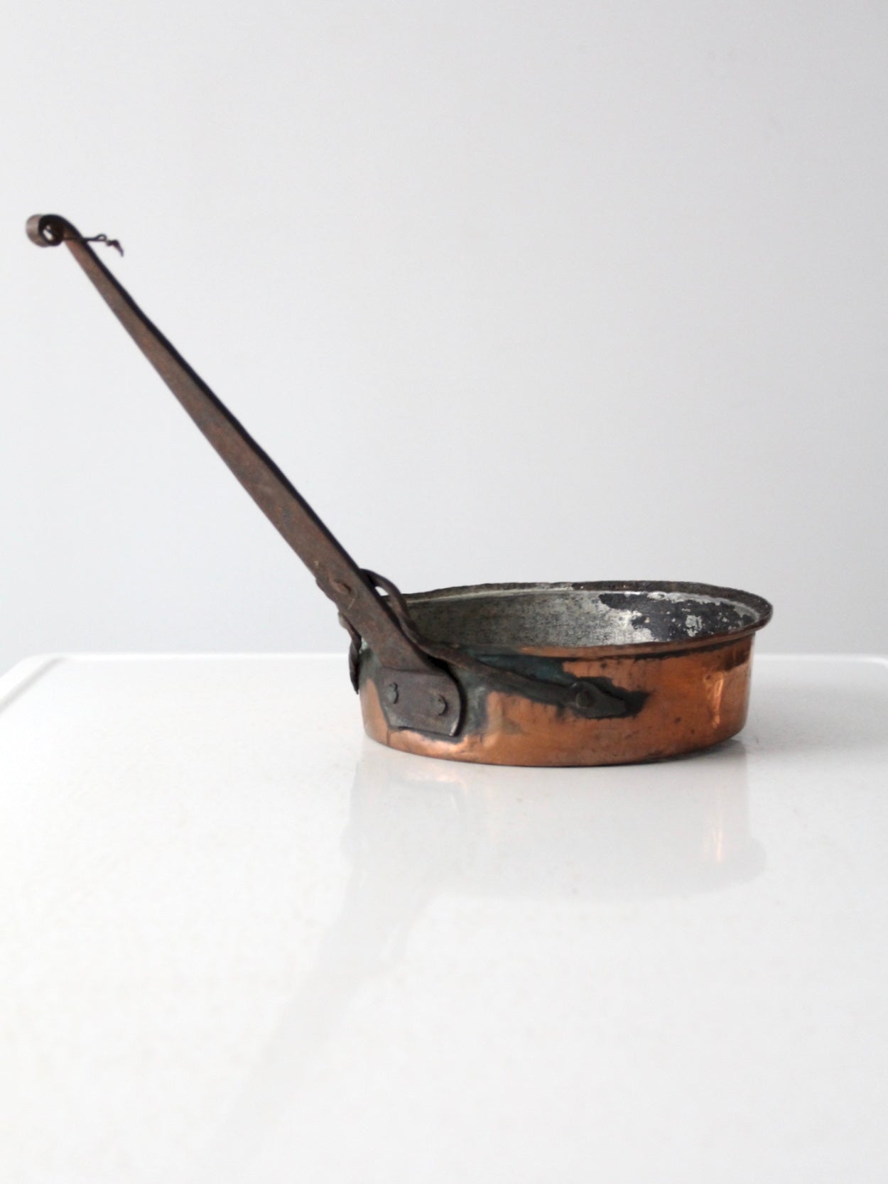 antique copper saute pans pair