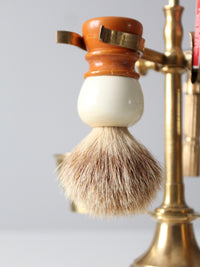 antique brass grooming stand with mirror and Gillette razor