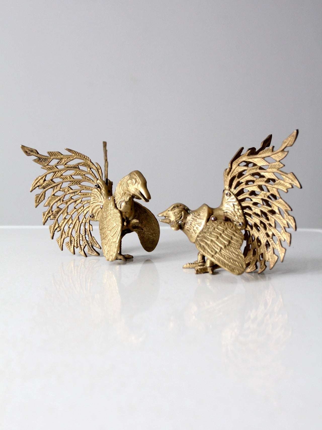 mid-century brass rooster pair