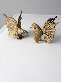 mid-century brass rooster pair