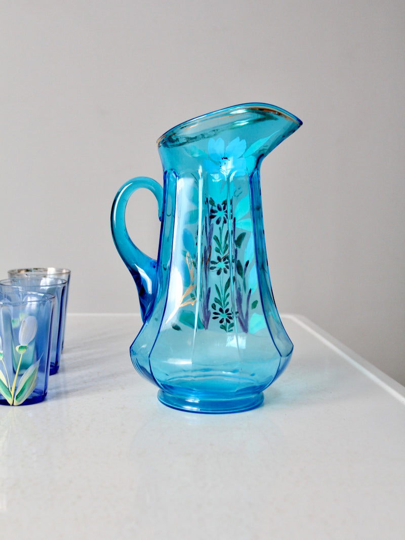 antique hand-painted glass pitcher set