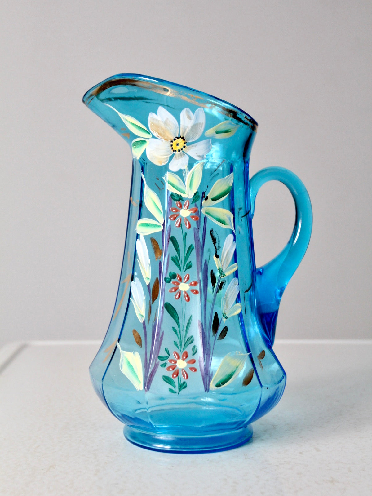 antique hand-painted glass pitcher set