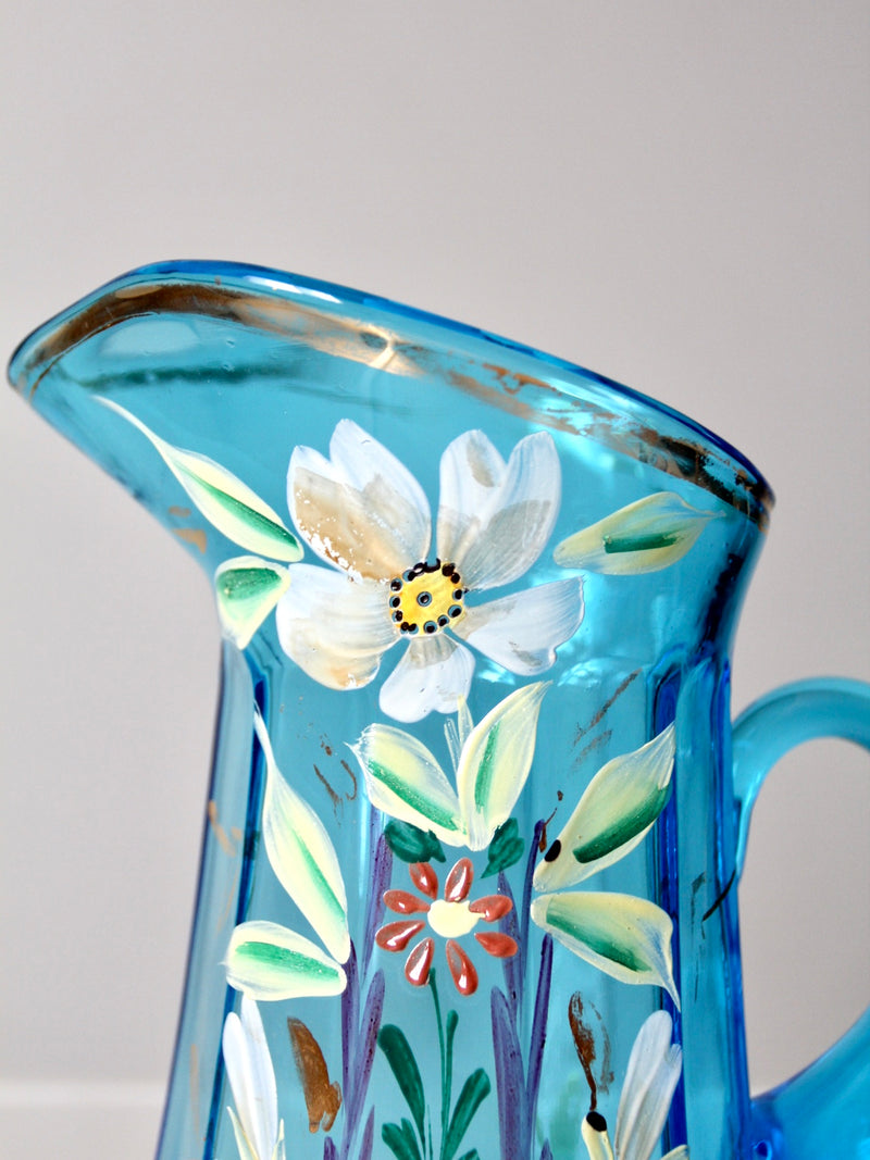 antique hand-painted glass pitcher set