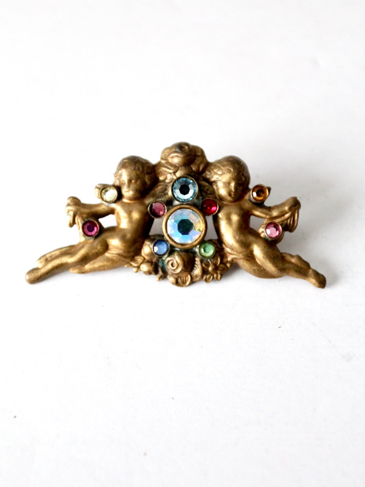 vintage rhinestone cherubs pin