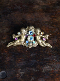 vintage rhinestone cherubs pin