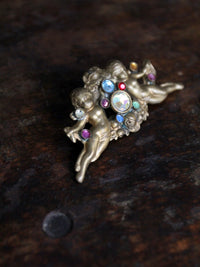 vintage rhinestone cherubs pin