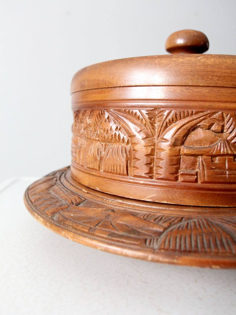 vintage carved wood cake stand