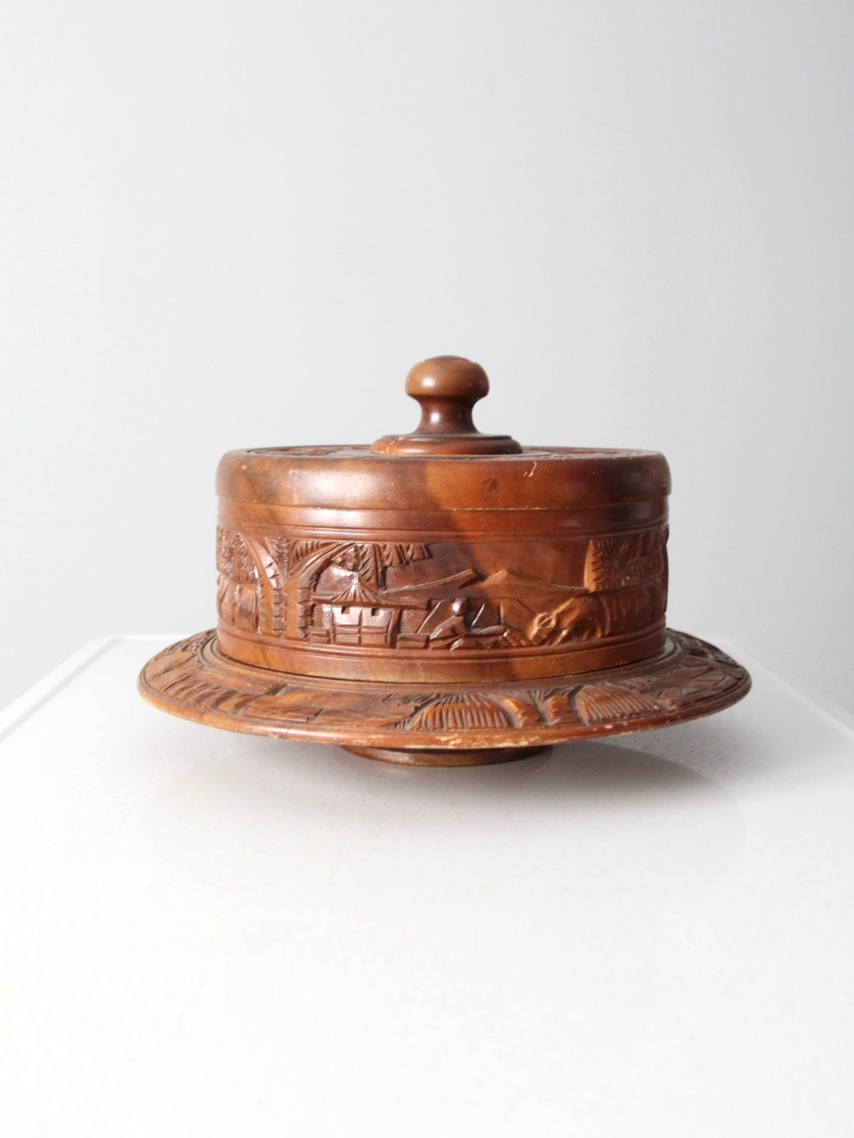 vintage carved wood cake stand