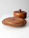 vintage carved wood cake stand