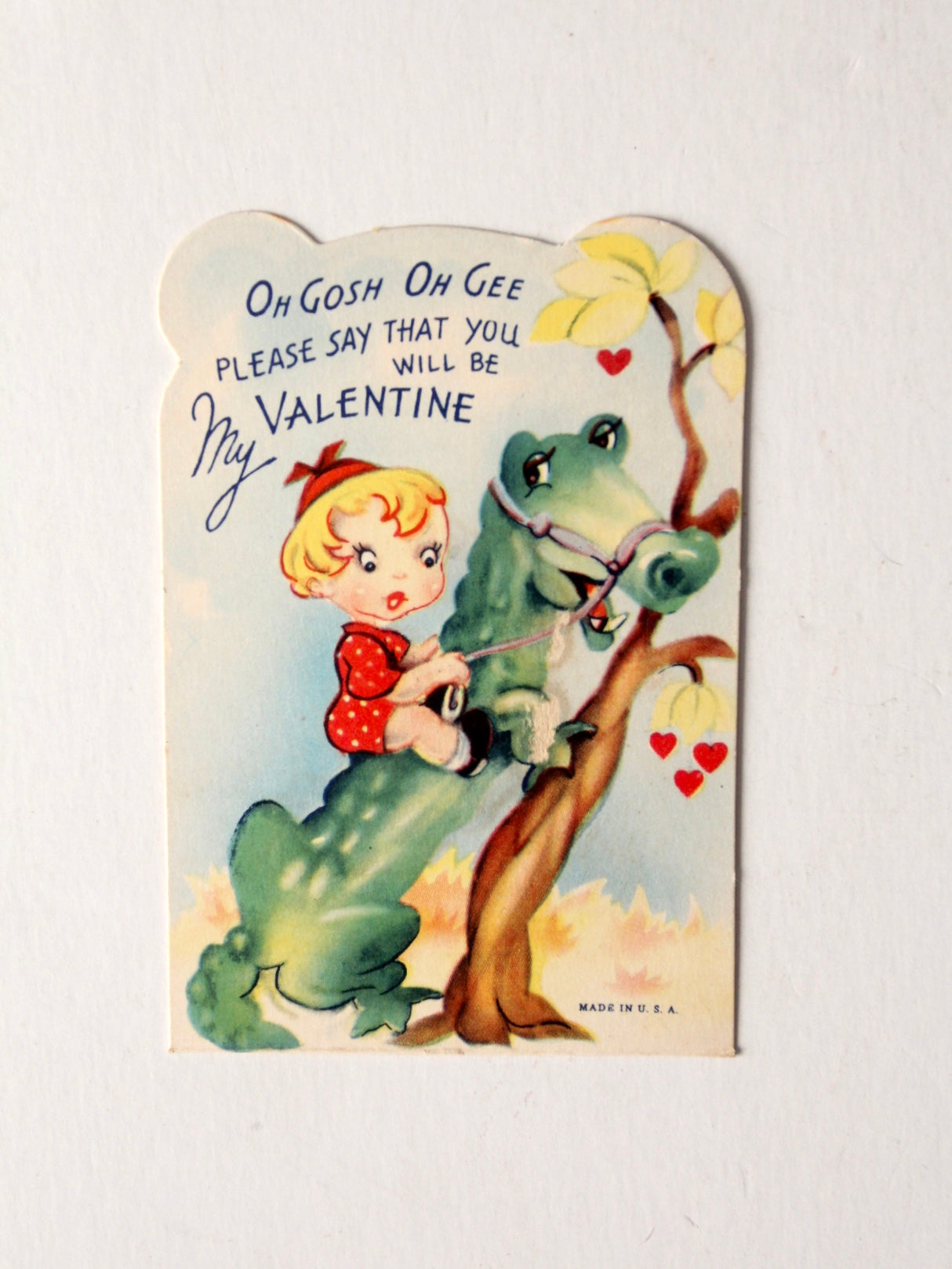 Vintage Valentines Day Card A Valentine For You Die-Cut Little Girl Holding  Mail