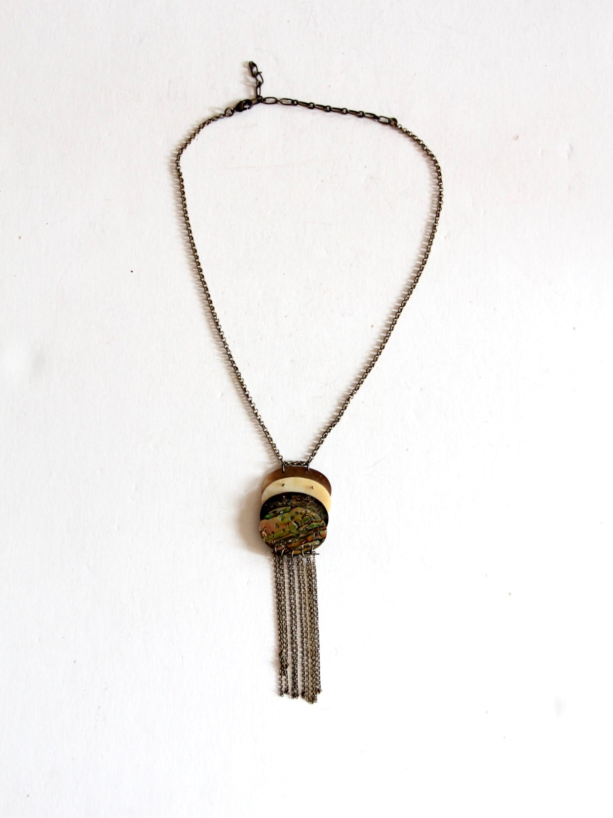 vintage boho abalone shell tassel necklace