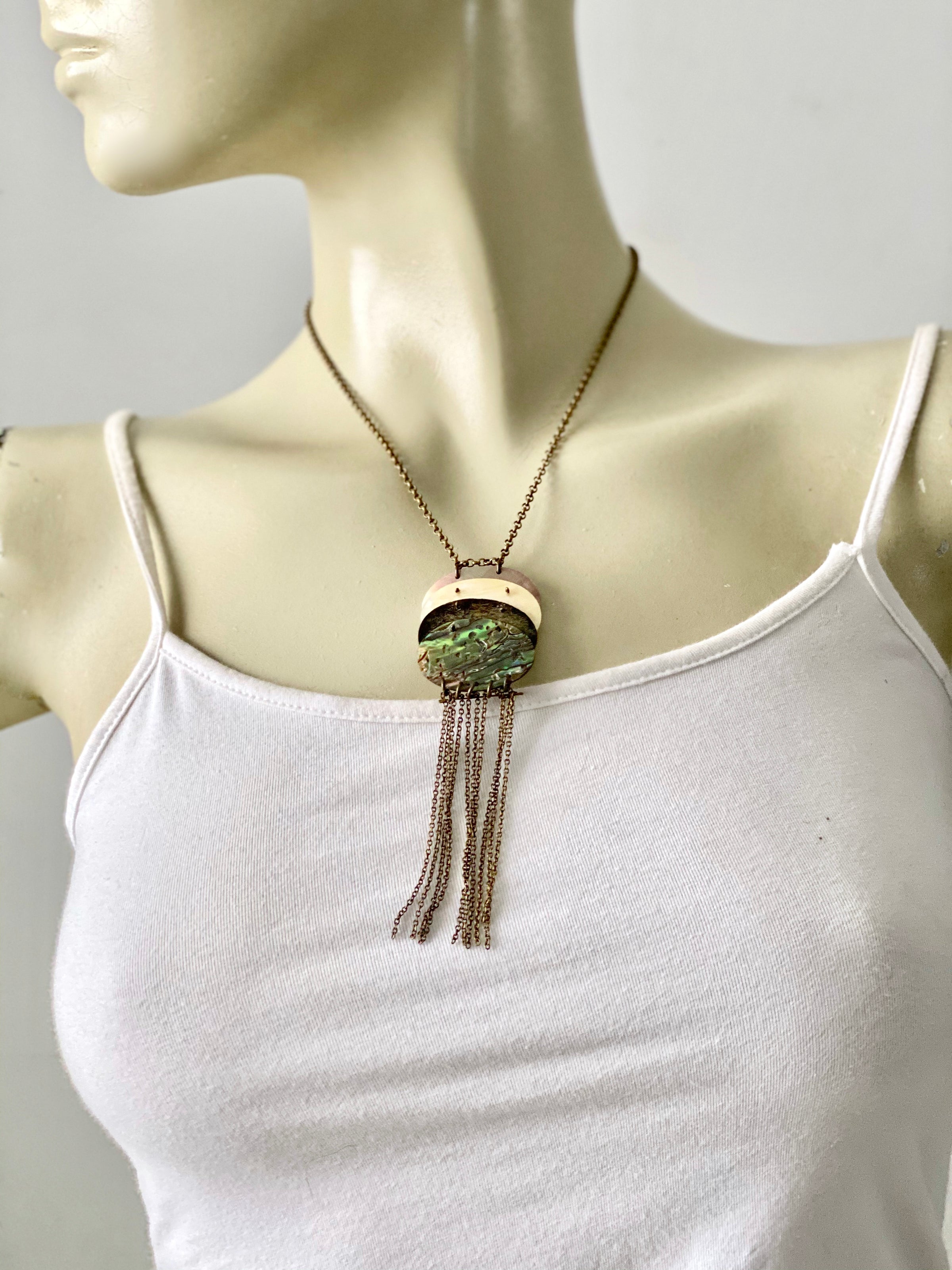vintage boho abalone shell tassel necklace