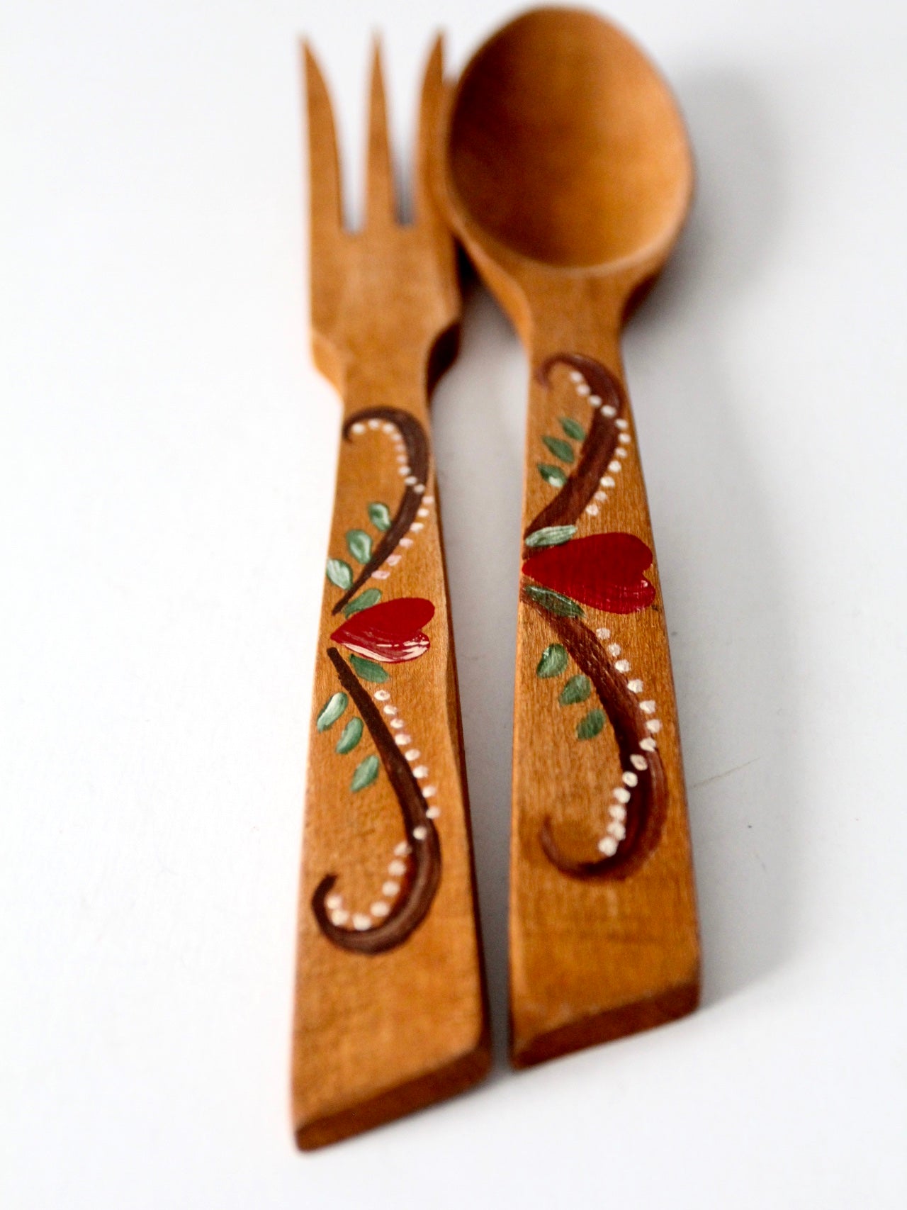 vintage hand painted serving utensils pair
