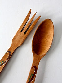 vintage hand painted serving utensils pair