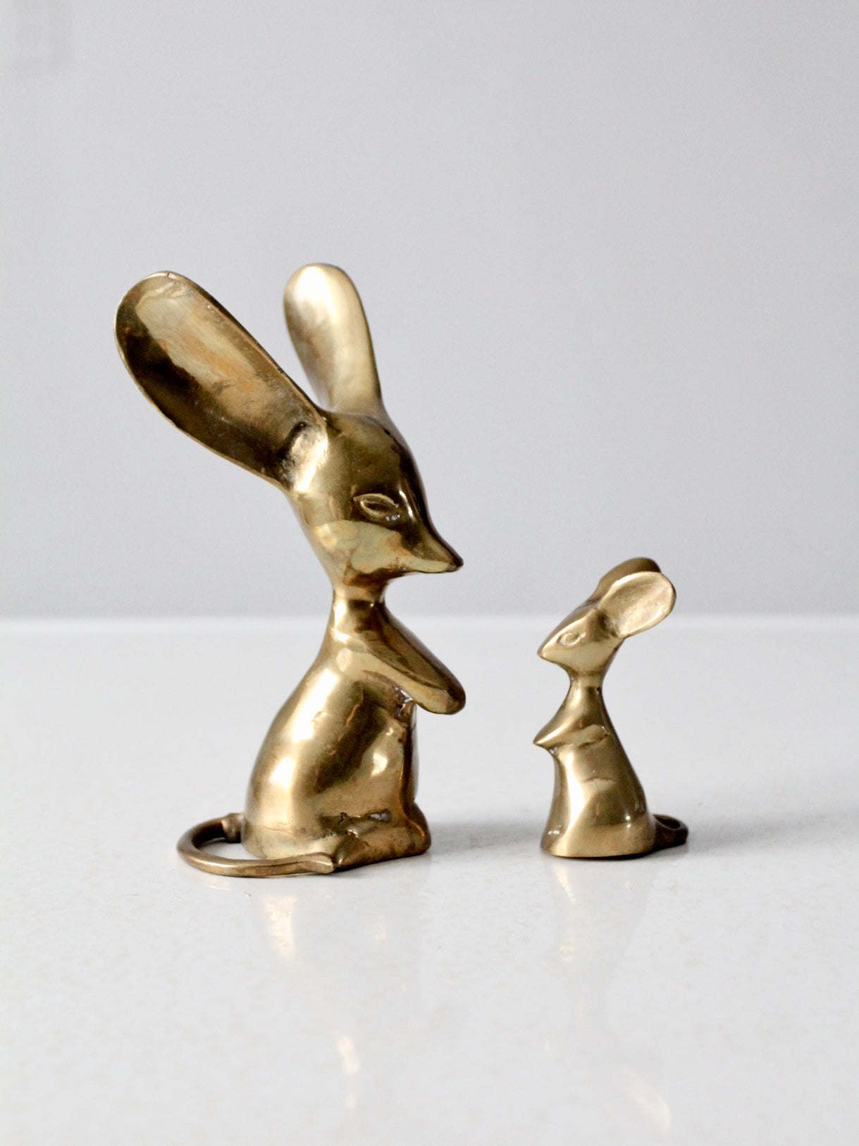 mid century brass mouse figurines pair