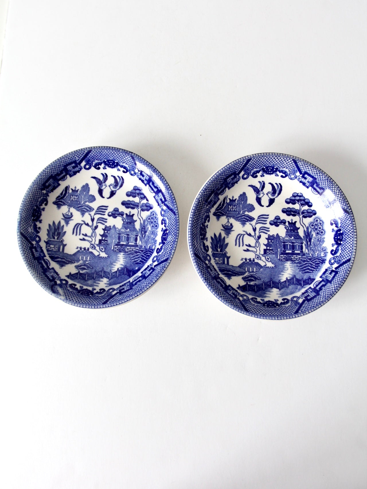 vintage Japanese Blue Willow bowls pair