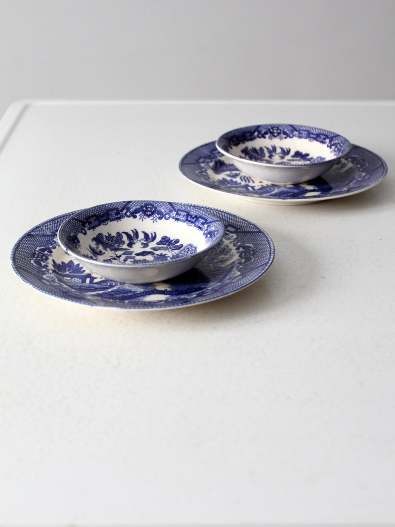 vintage Japanese Blue Willow dishes 4 pc