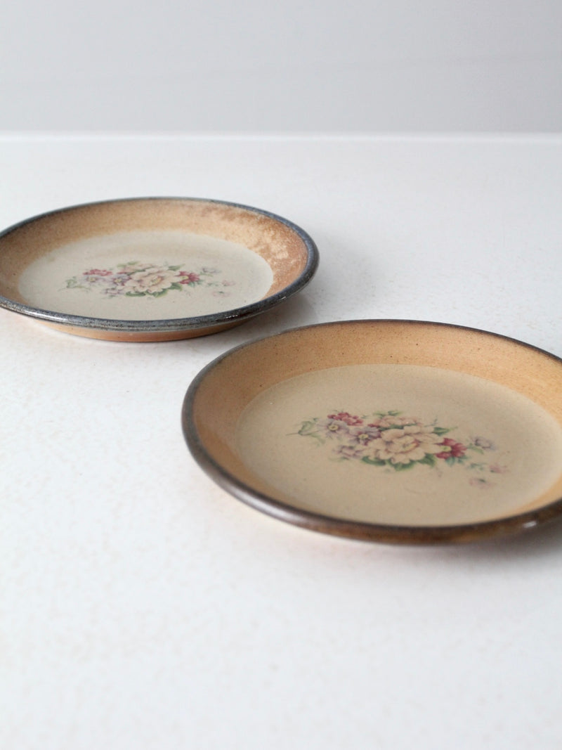 vintage floral pottery plates pair