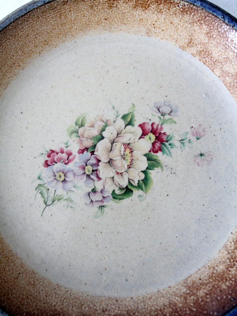 vintage floral pottery plates pair