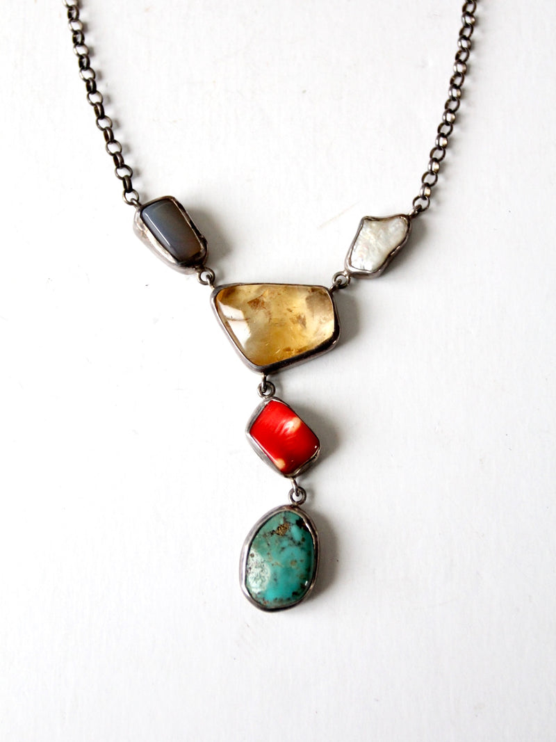 vintage mixed gemstone drop necklace