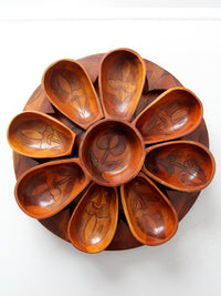 vintage hand-carved wooden serving tray set