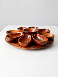 vintage hand-carved wooden serving tray set