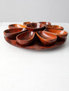 vintage hand-carved wooden serving tray set