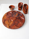 vintage hand-carved wooden serving tray set