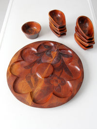 vintage hand-carved wooden serving tray set