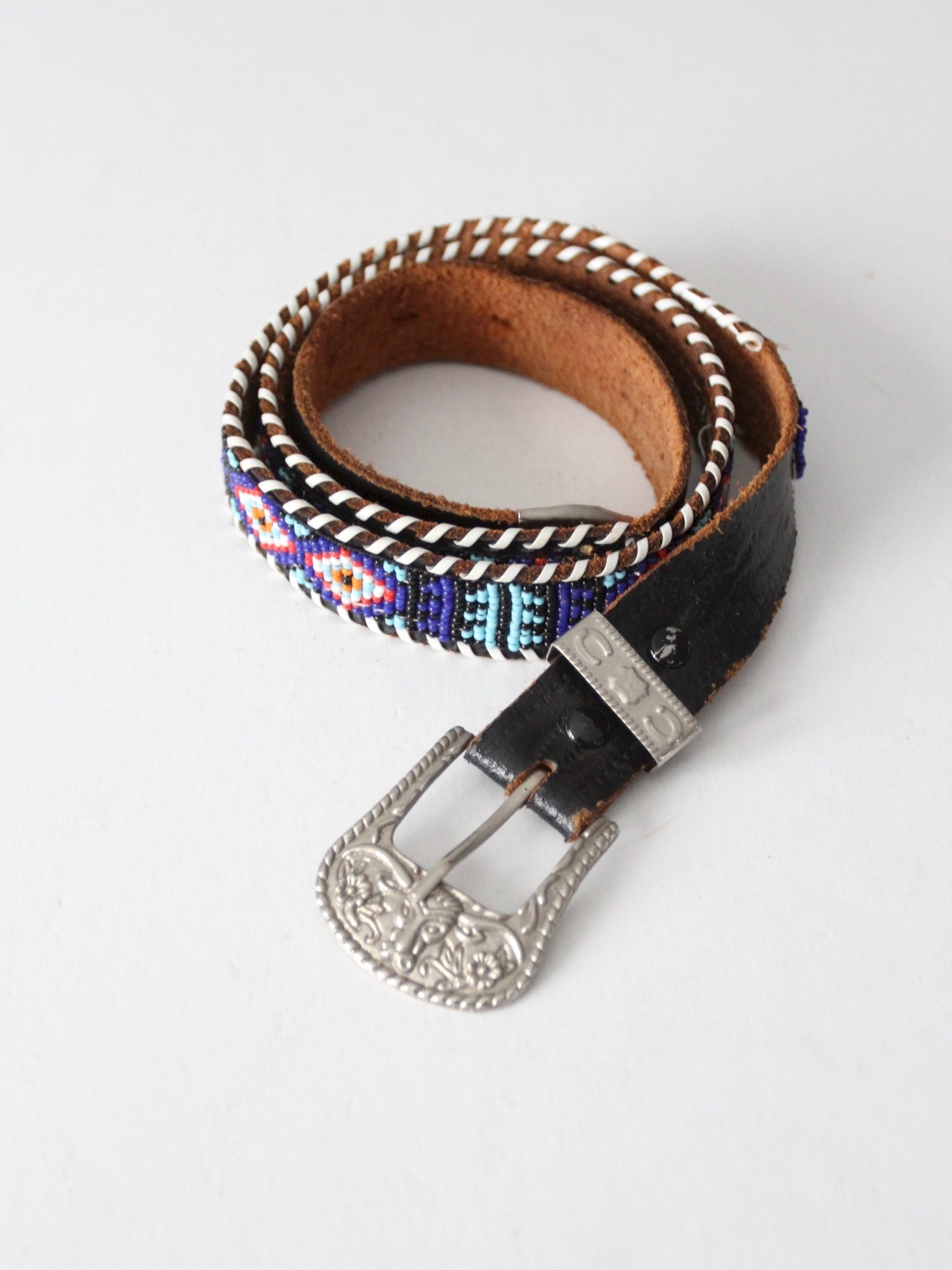 vintage 50s beaded leather belt