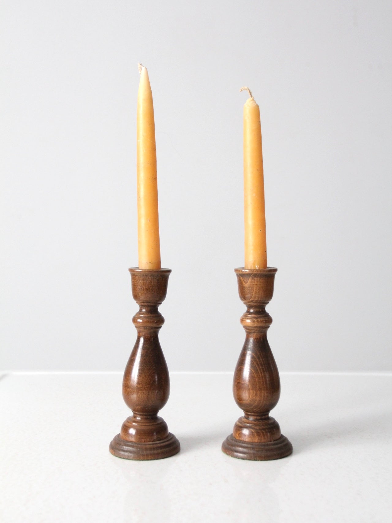 vintage Basketville wood candle holders pair