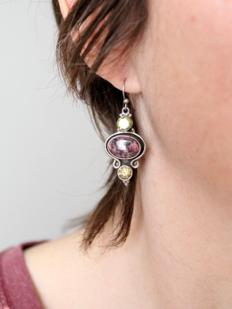 vintage rhodonite drop earrings