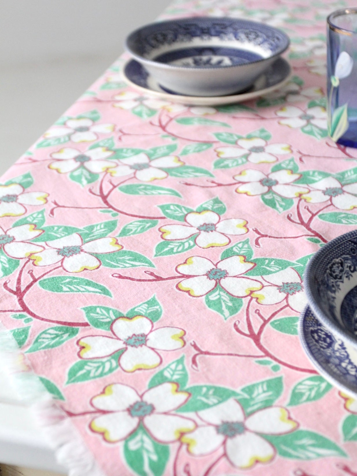 vintage pink floral tablecloth