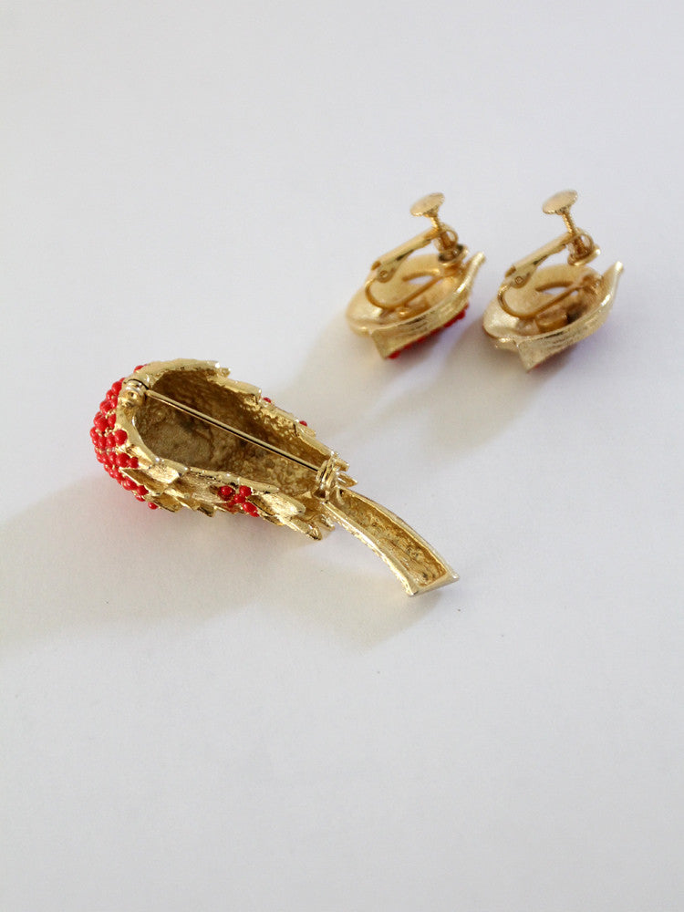 vintage brooch and earring set